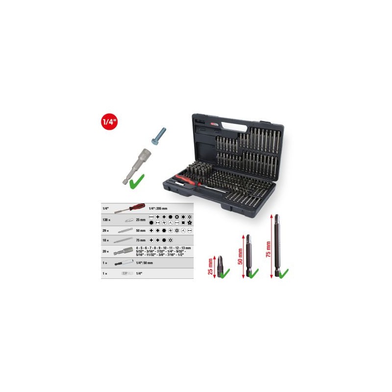 KS TOOLS Schraubendreher-Einsatz 1/4" Bit-Satz, 208-tlg