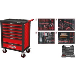 KS TOOLS Werkzeugwagen RACINGline SCHWARZ/ROT Werkstattwagen mit 7 Schubladen und 515 Premium-Werkzeugen