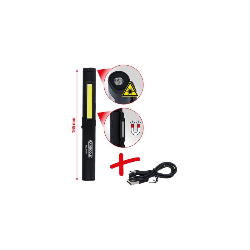 KS TOOLS LED COB Stripe Inspektionslampe 350 Lumen mit UV-Spot LED und Laserpointer